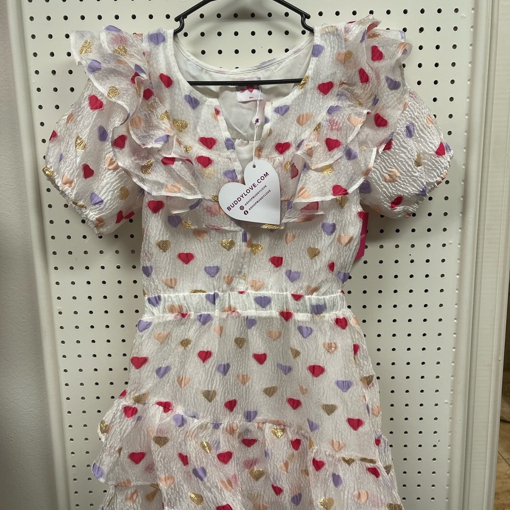 Buddy Love White Dress with Colorful Heart Accents